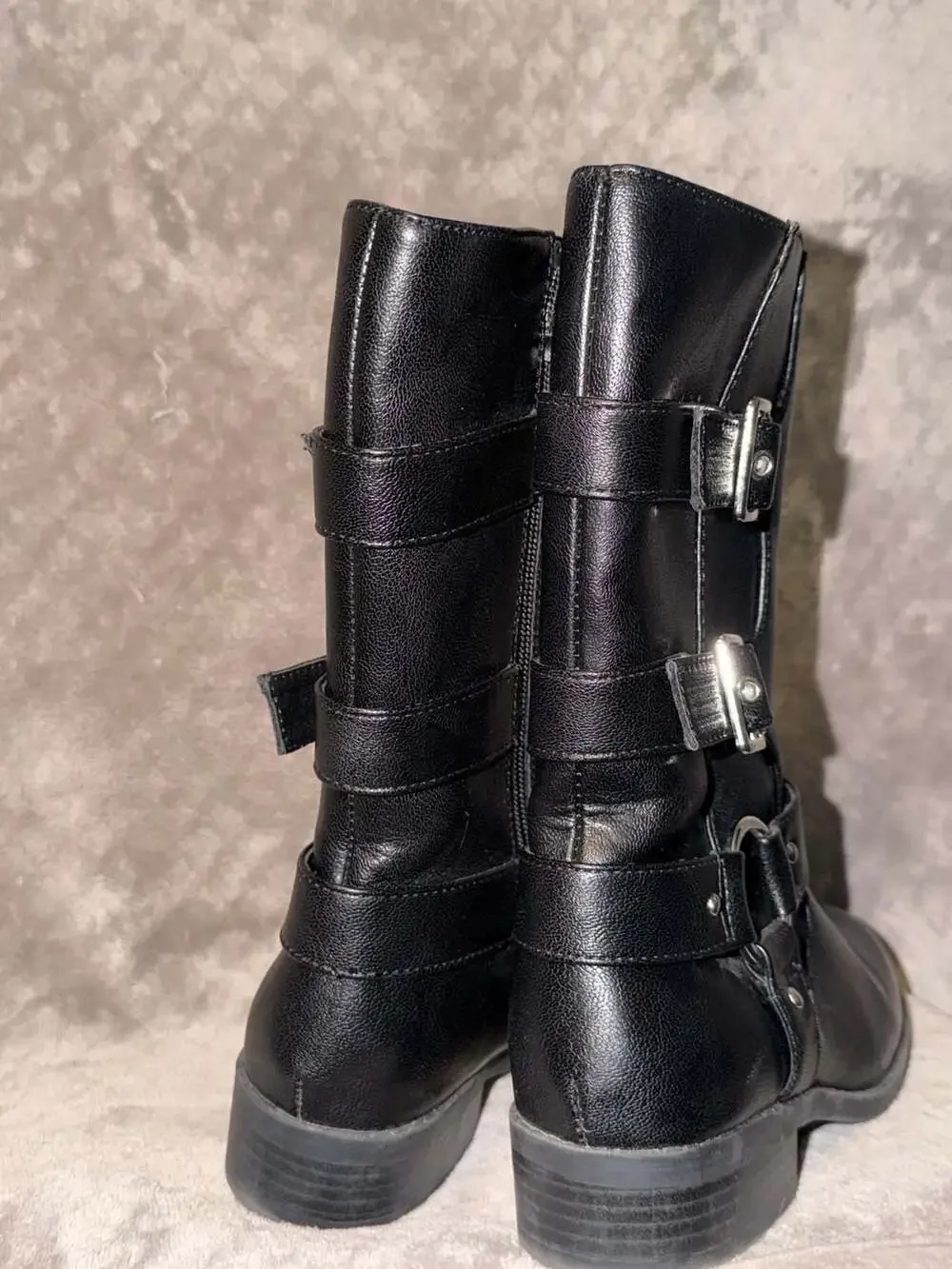 Art Class Black Mid-Calf Boots With Triple Buckle Details Side Zipper Girls
